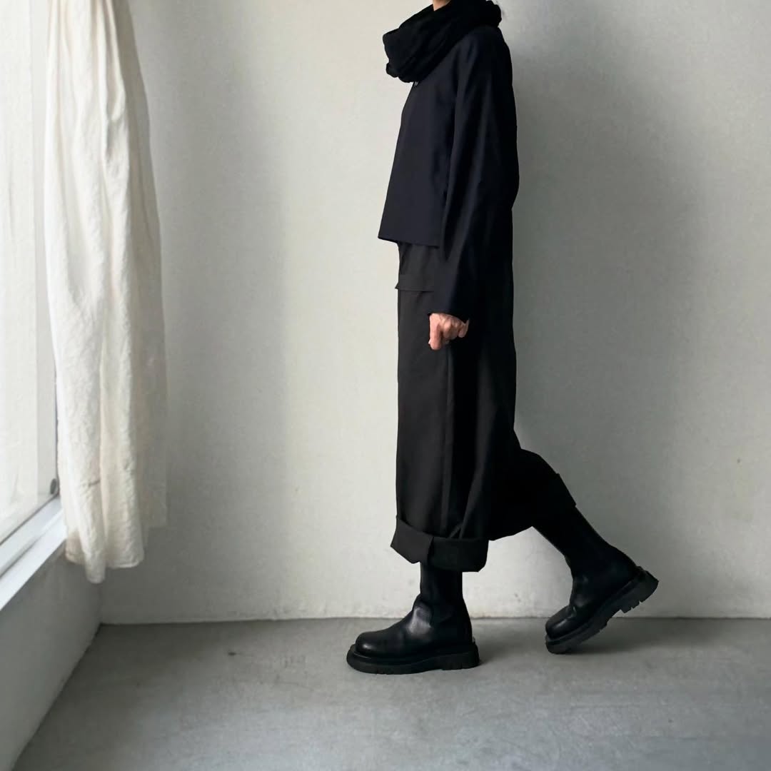 MAGALI コットンリネンアンティークキャンバスフラップパンツ ブラック