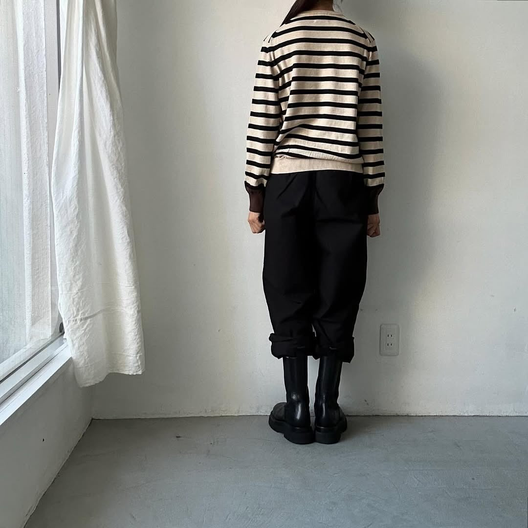 atelier naruse ウールコットンボーダーニット ベージュ×ブラウン