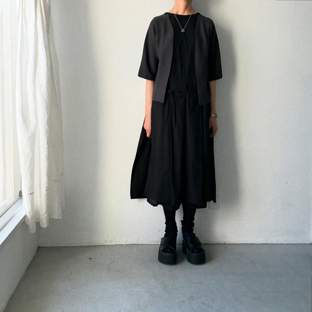 F/style 綿麻ニット5分袖カーディガン スミ