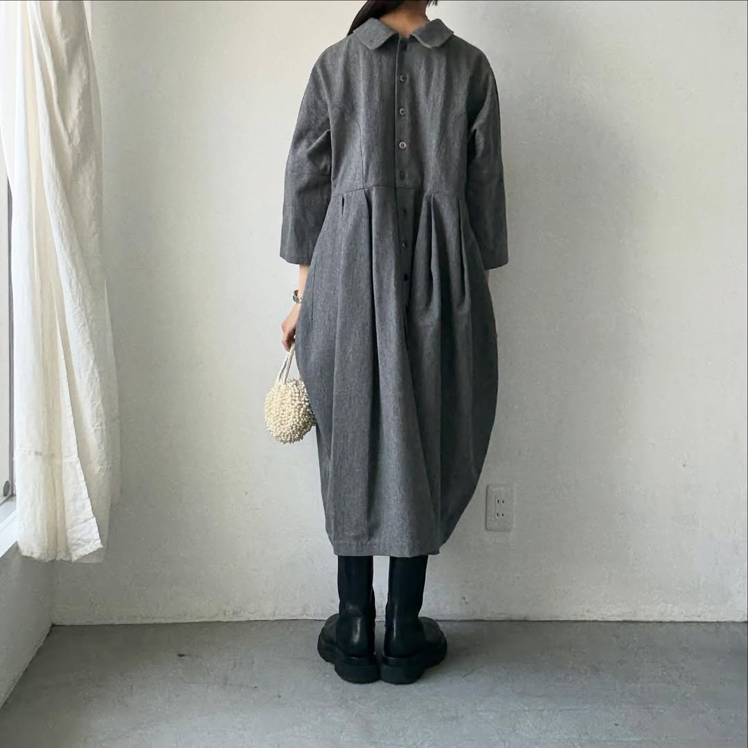 ayanoguchiaya ダブルフロントコートワンピース グレー