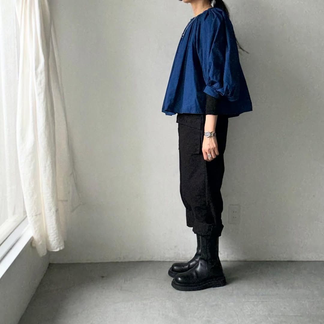 R&D.M.Co インディゴブルーギャザースモック