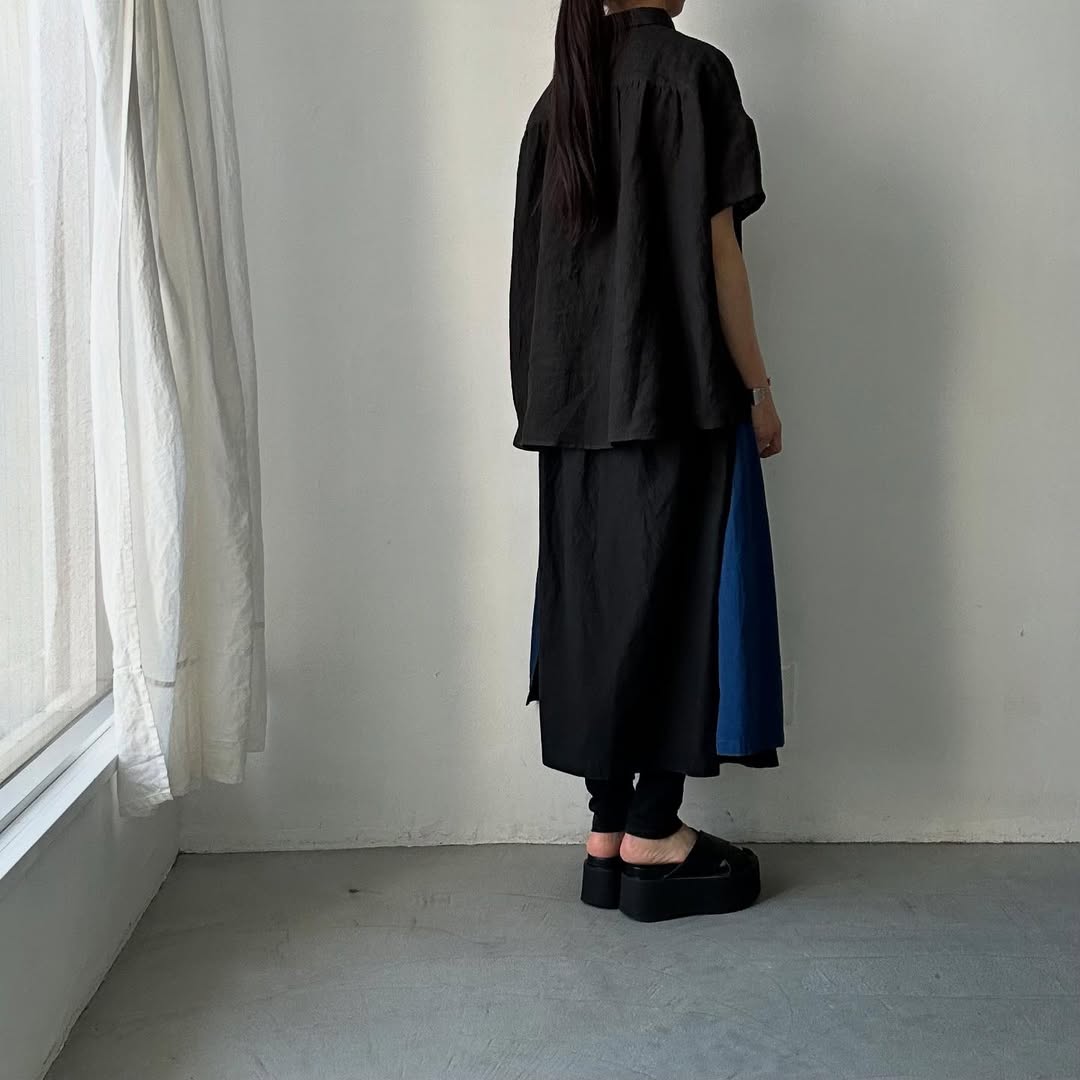 Linenya リネン丸襟ブラウス ブラック