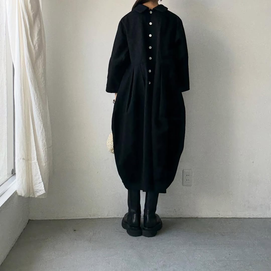 ayanoguchiaya ダブルフロントコートワンピース ブラック