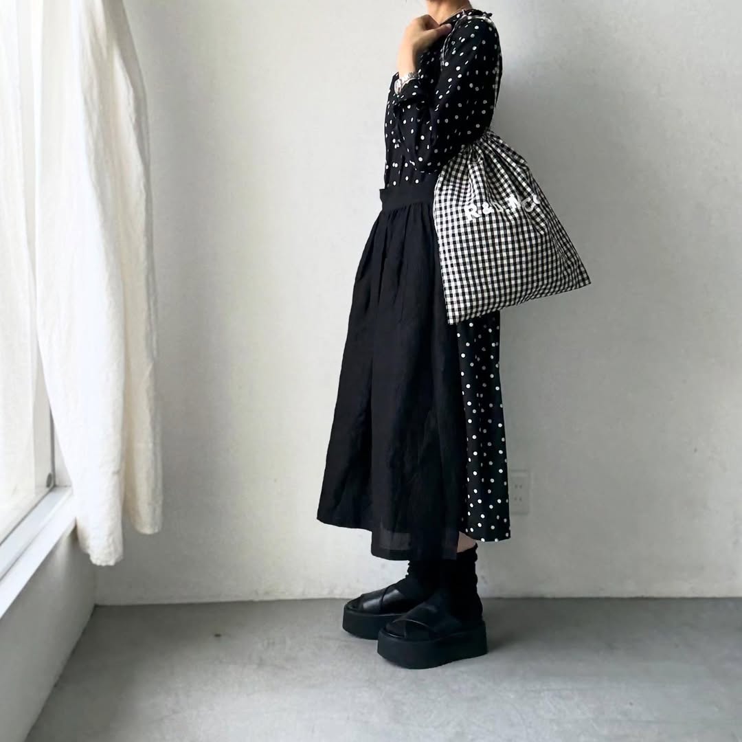 R&D.M.Co ギンガムチェックドローストリングバッグ ラージ
