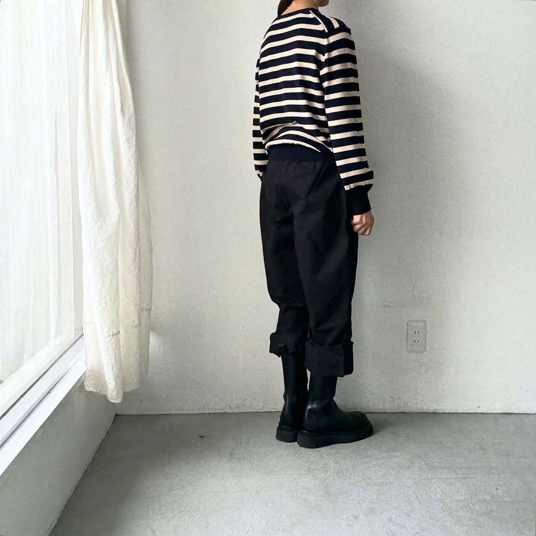 atelier naruse ウールコットンボーダーニット ネイビー×ブラック