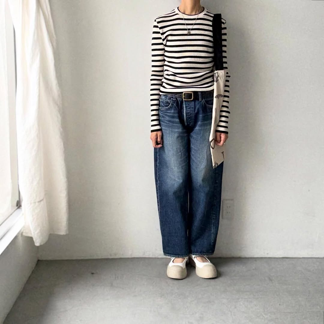 R&D.M.Co ボーダークルーネックリブニットソー