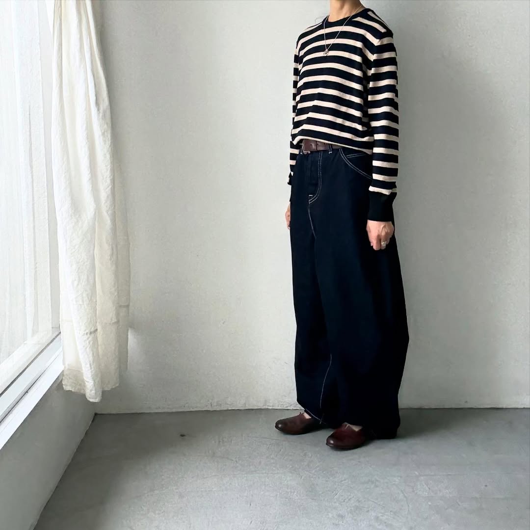 atelier naruse ウールコットンボーダーニット ネイビー×ブラック