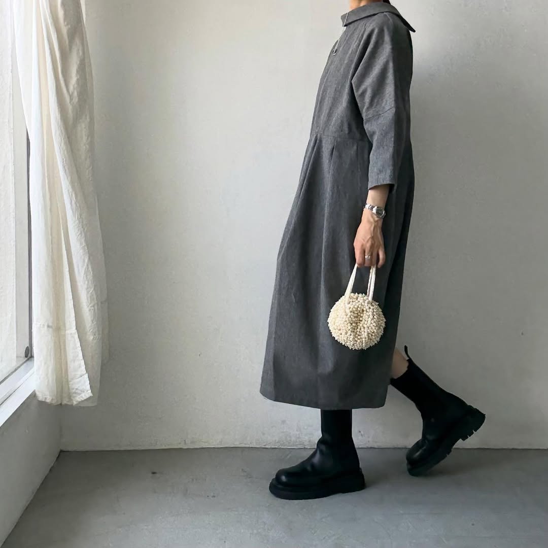 ayanoguchiaya ダブルフロントコートワンピース グレー