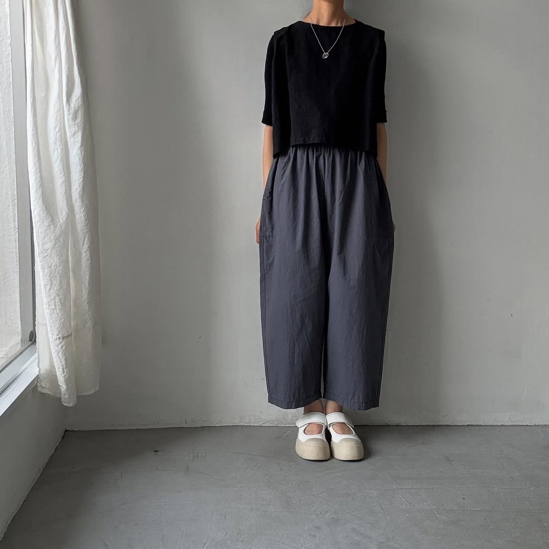 homspun パルキーシーチングコットンギャザーパンツ グレー
