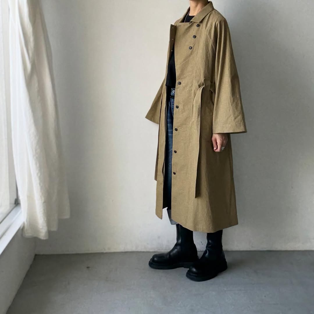 MAGALI コットンリネンアンティークキャンバストレンチコート カーキ
