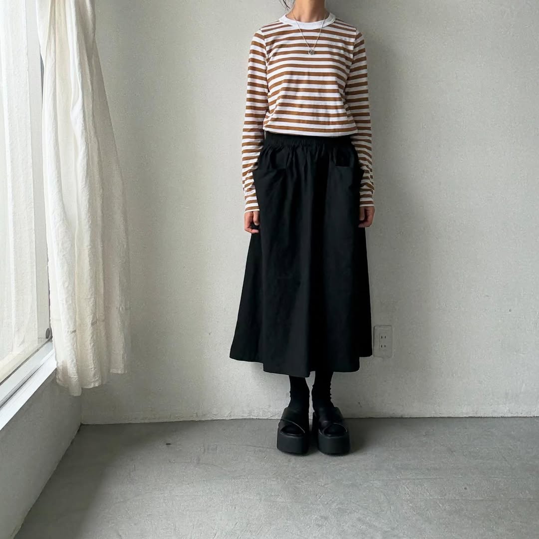 R&D.M.Co ガーゼボーダー長袖Tシャツ カフェオレ Mサイズ