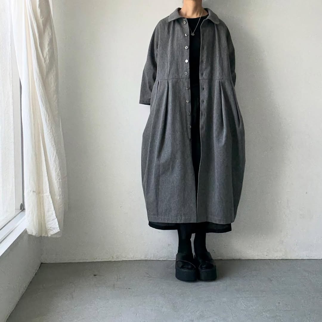 ayanoguchiaya ダブルフロントコートワンピース グレー