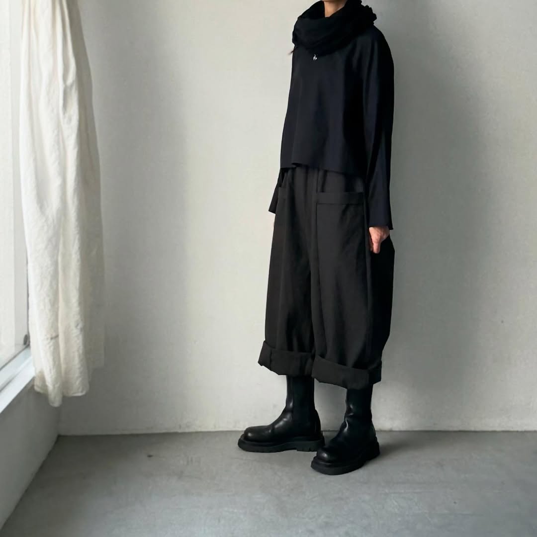 MAGALI コットンリネンアンティークキャンバスフラップパンツ ブラック