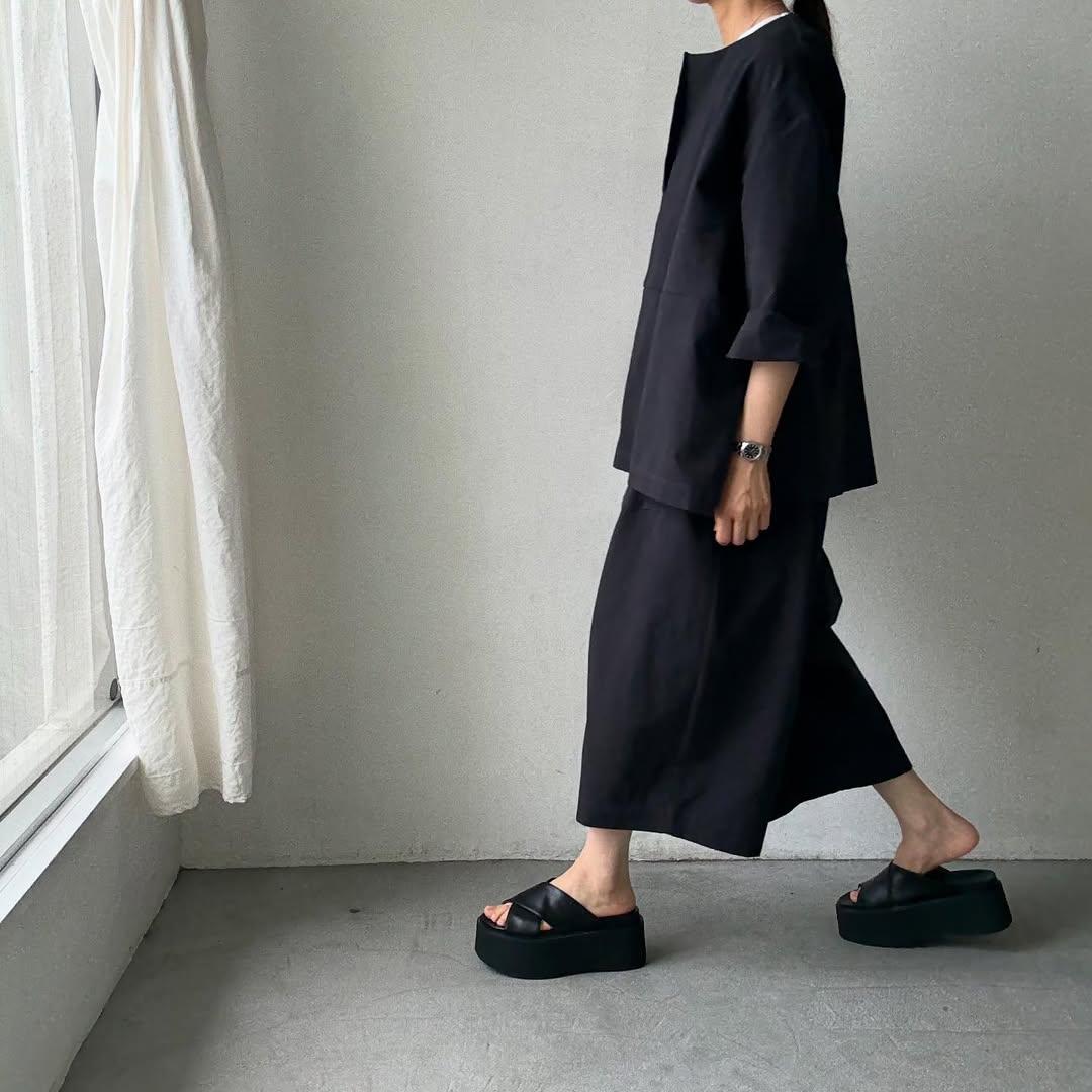 atelier d'antan Perriereコットンワイドパンツ ダークグレー