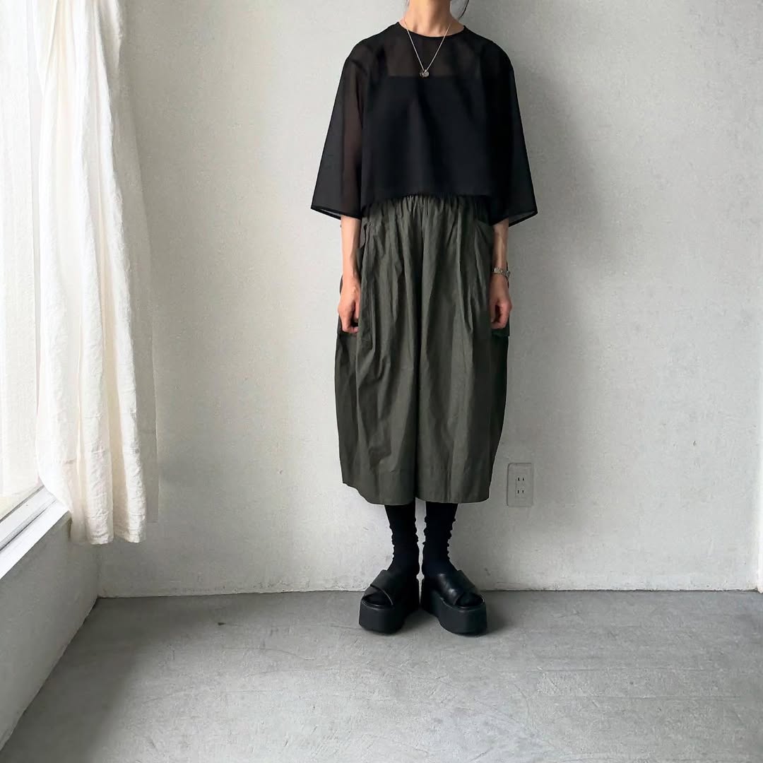 TENNE HANDCRAFTED MODERN 7分袖クルーネックオーガンジープルオーバー
