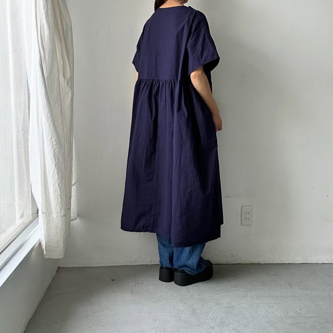 homspun コンパクトウェザービッグギャザーワンピース ネイビー