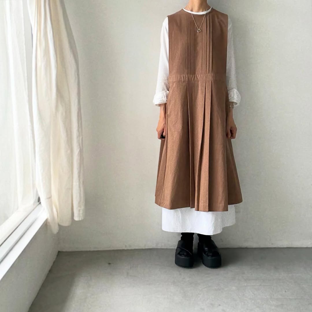 atelier d'antan kobell コットンエプロンドレス カーキ