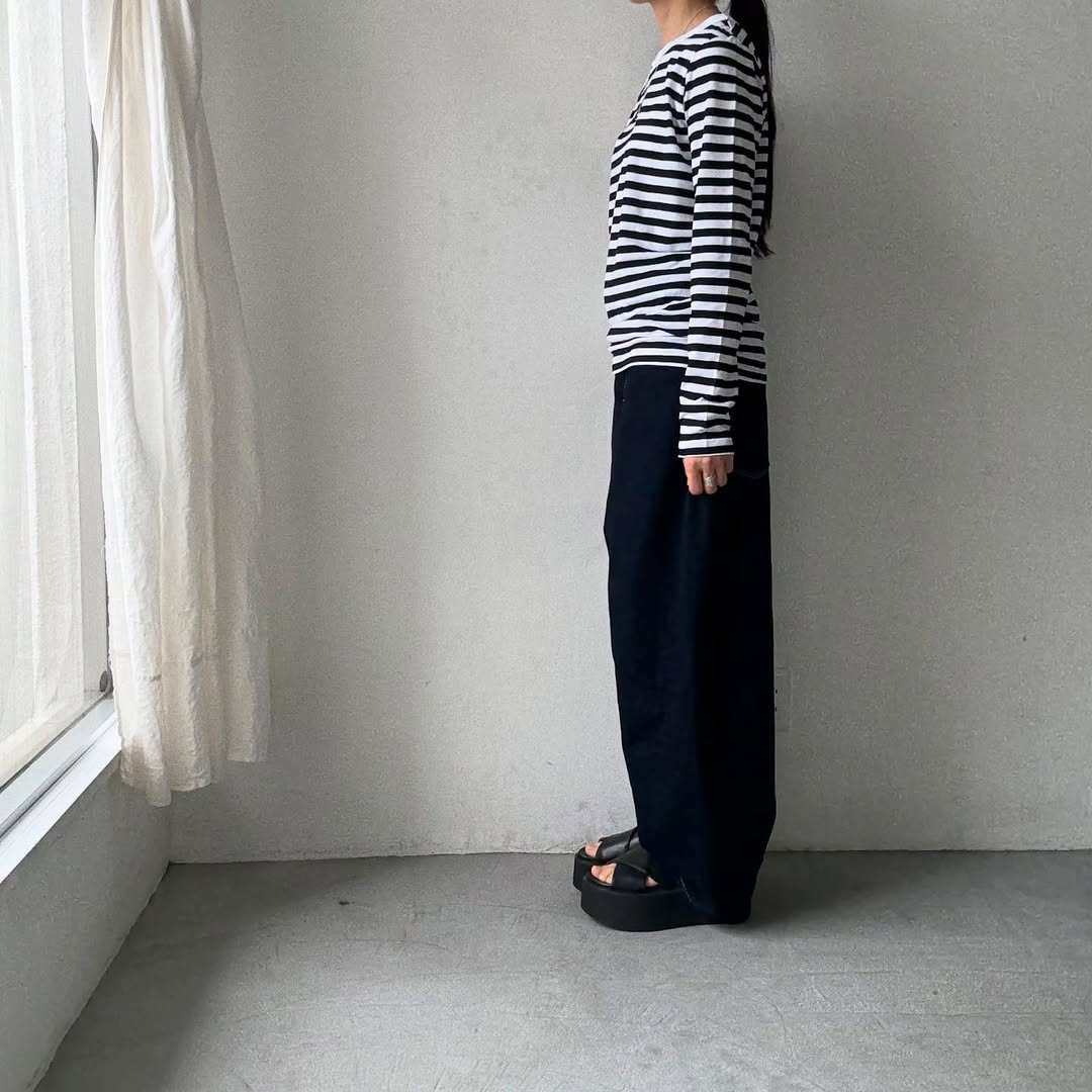 R&D.M.Co ガーゼボーダー長袖Tシャツ ブラック Mサイズ