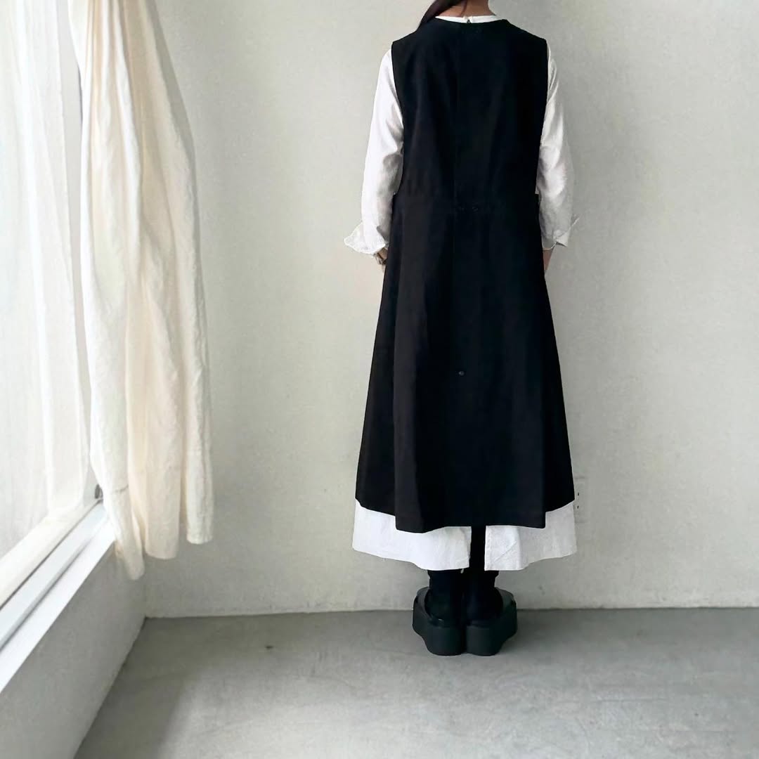 atelier d'antan kobell コットンエプロンドレス ブラック