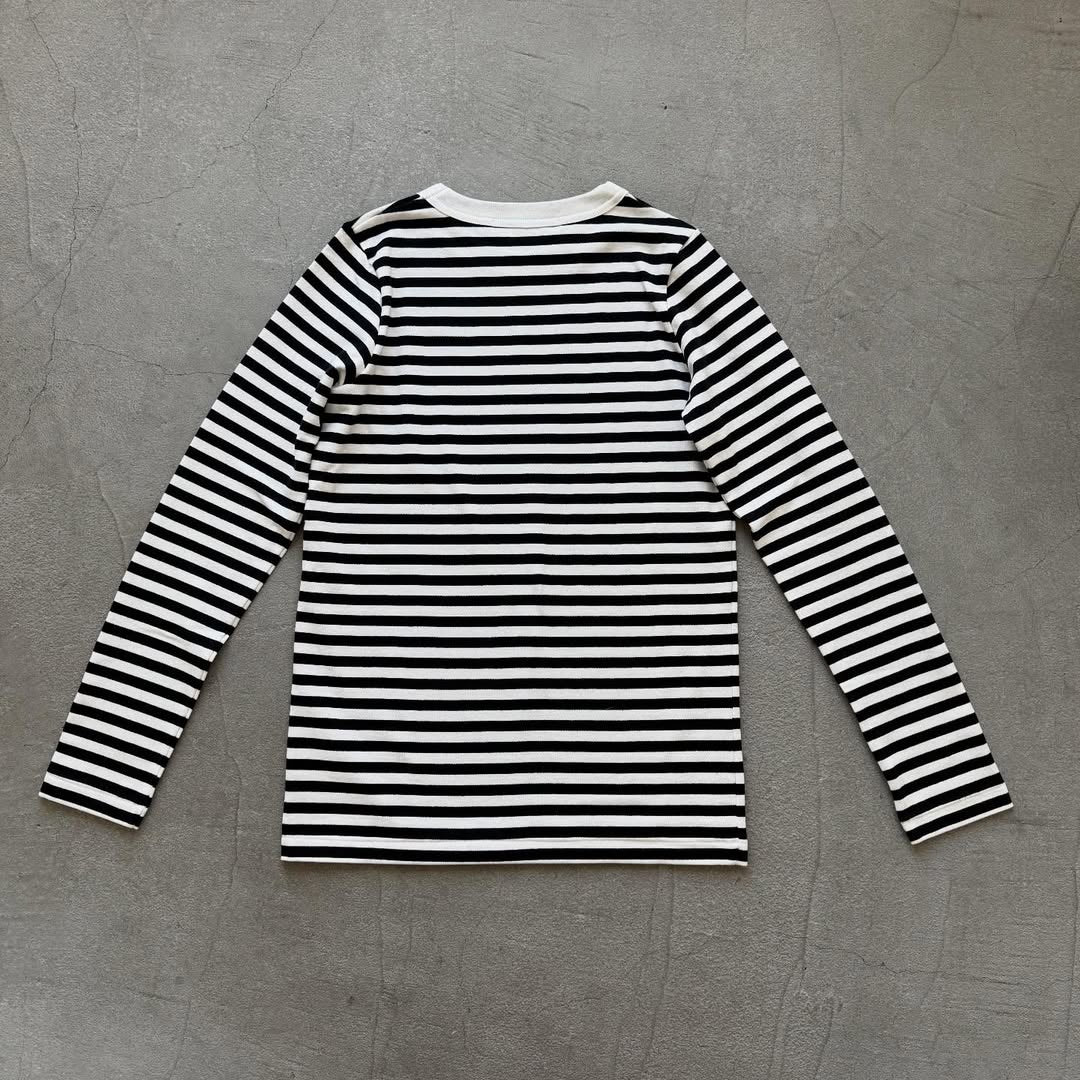 R&D.M.Co 裏起毛ボーダークルーネック長袖Tシャツ ホワイト×ブラック