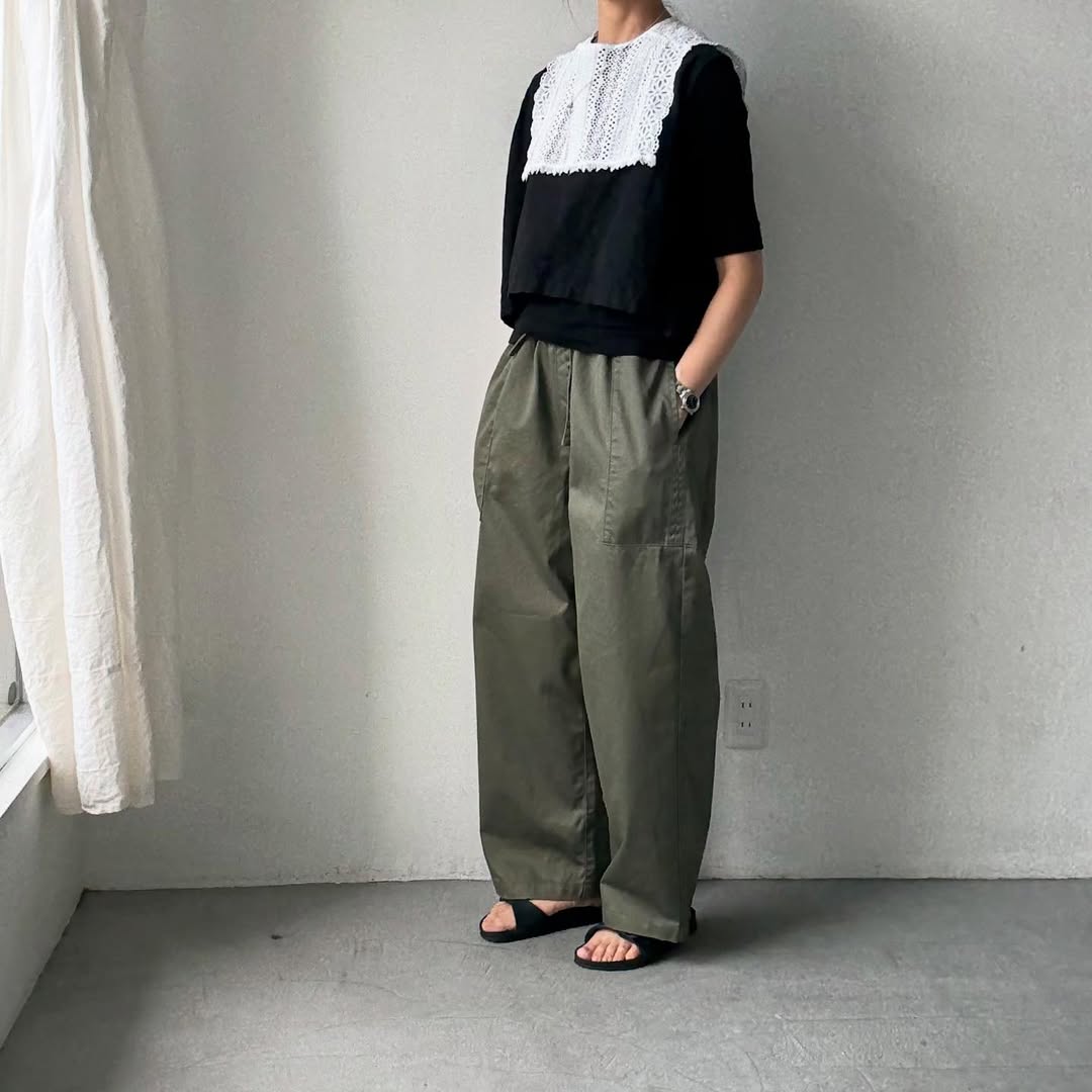 homspun 高密度ウエポンギャザーパンツ グリーン