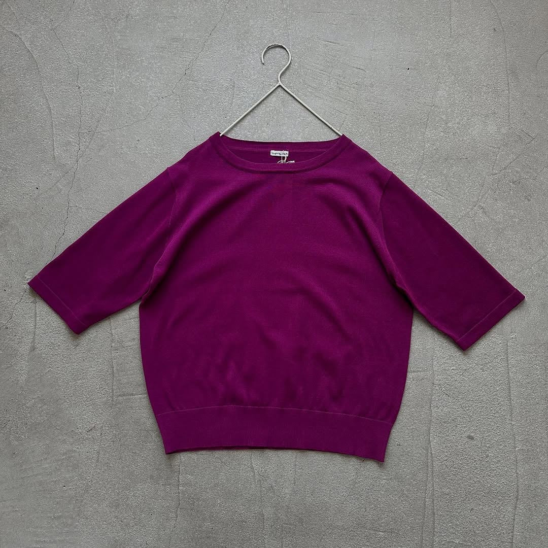 homspun ソフトコンパクトヤーン5分袖ニットプルオーバー パープル