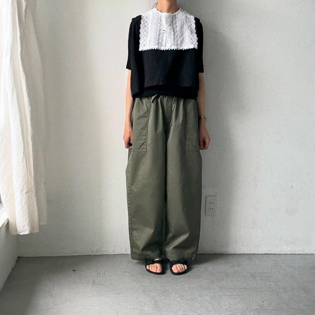 homspun 高密度ウエポンギャザーパンツ グリーン