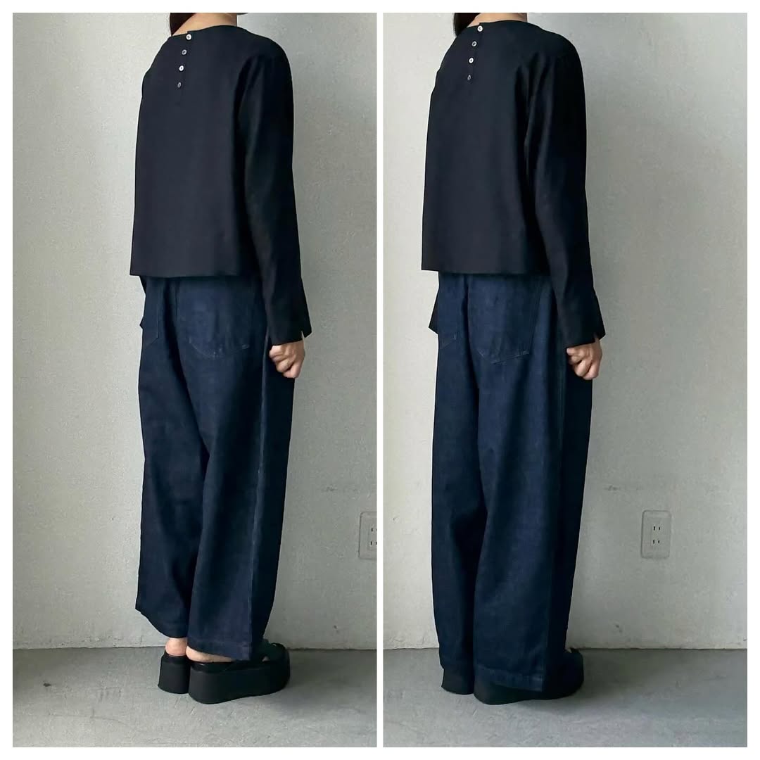 atelier naruse コットンデニムタックパンツ インディゴ