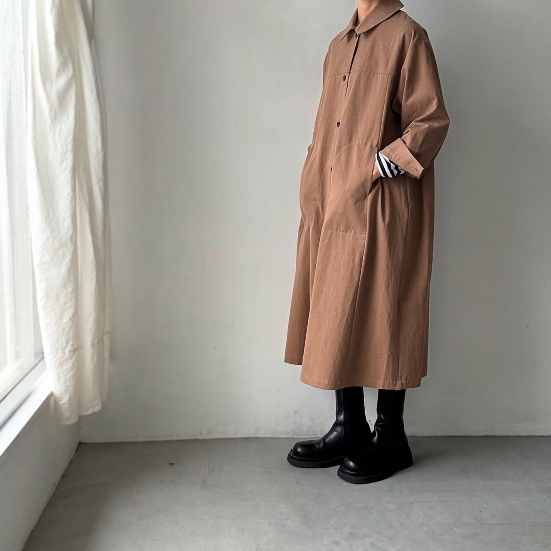 atelier d'antan Girardコットンコートワンピース カーキ