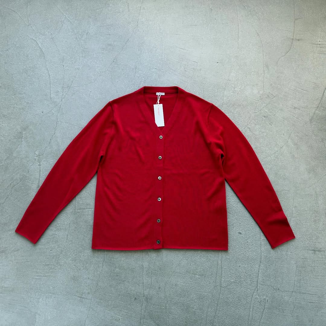 homspun ウールVネックカーディガン レッド