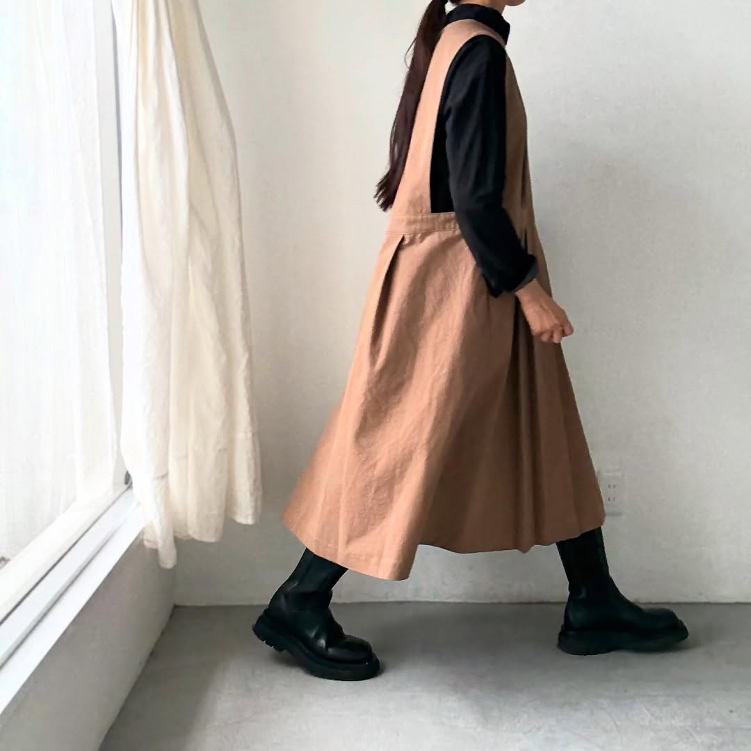 atelier d'antan kobell コットンエプロンドレス カーキ