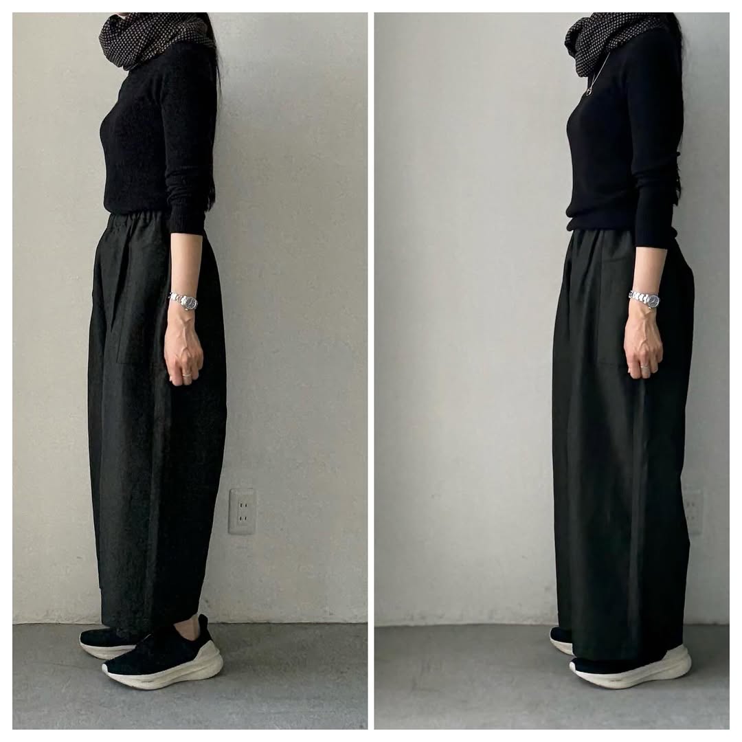 homspun ウールリネンギャザーワイドパンツ ダークグリーン