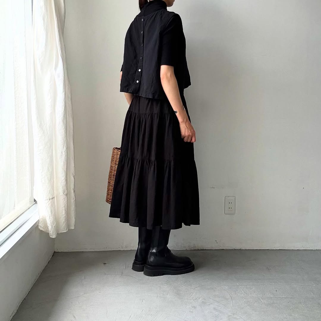 R&D.M.Co リネンコットンティアードスカート ブラック