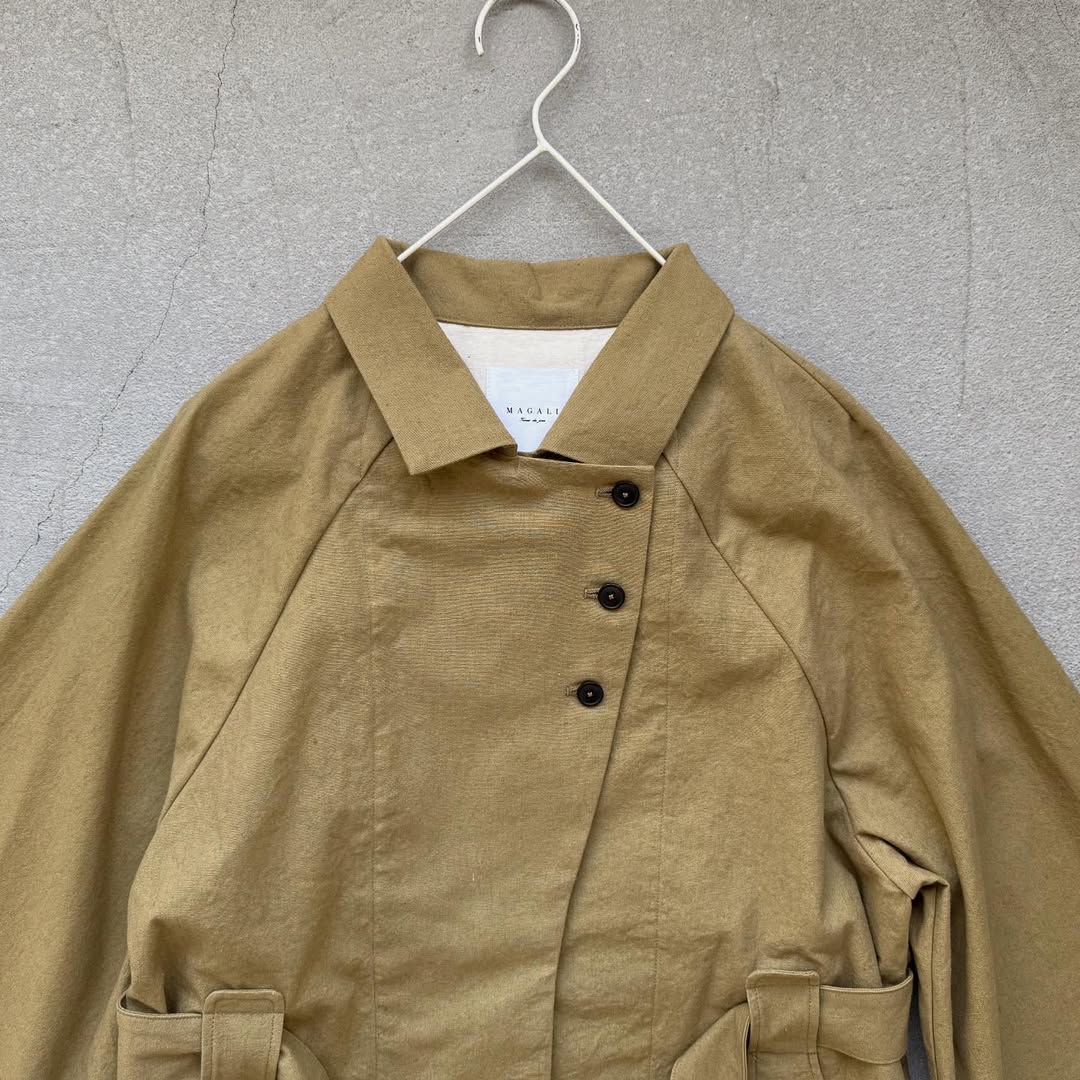 MAGALI コットンリネンアンティークキャンバストレンチコート カーキ
