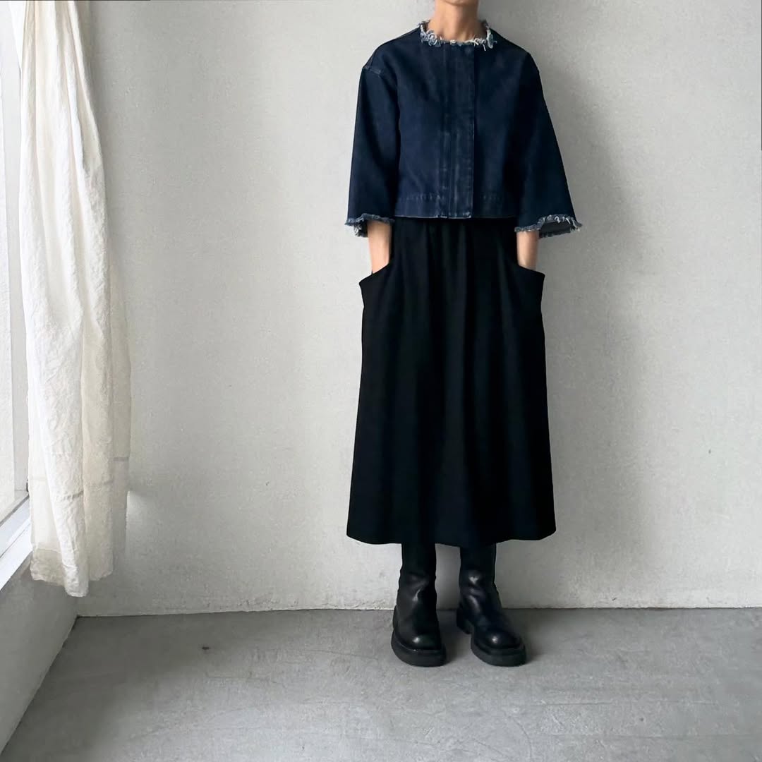 🟡木曜日入荷分予約受付🟡atelier naruse ウールポンチギャザースカート ブラック