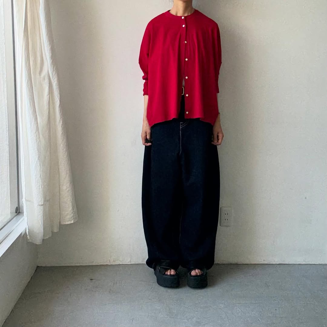 Linenya プライムクールコットン長袖カーディガン レッド