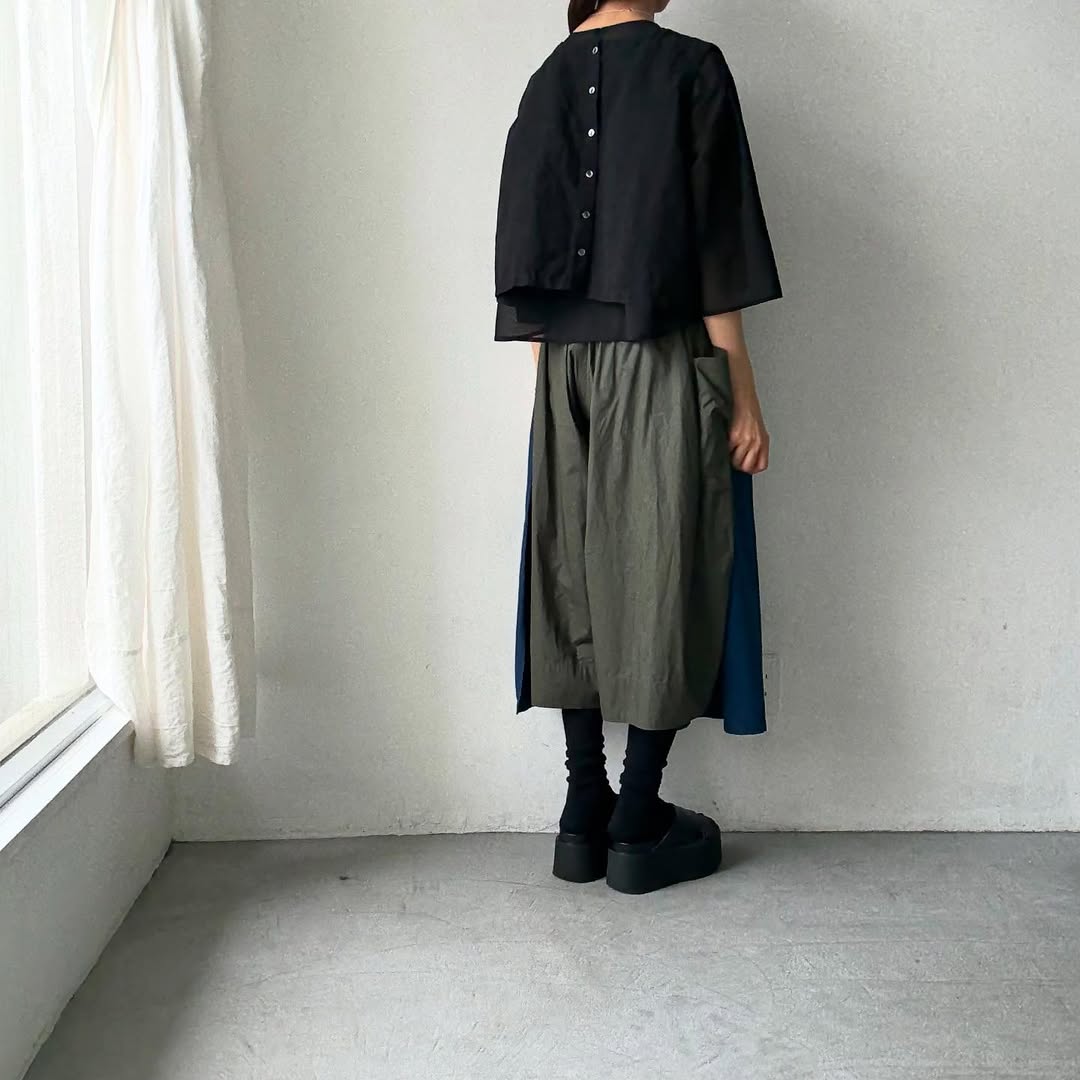 TENNE HANDCRAFTED MODERN 7分袖クルーネックオーガンジープルオーバー