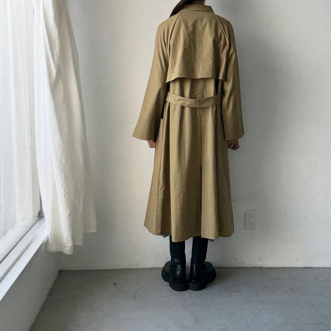 MAGALI コットンリネンアンティークキャンバストレンチコート カーキ