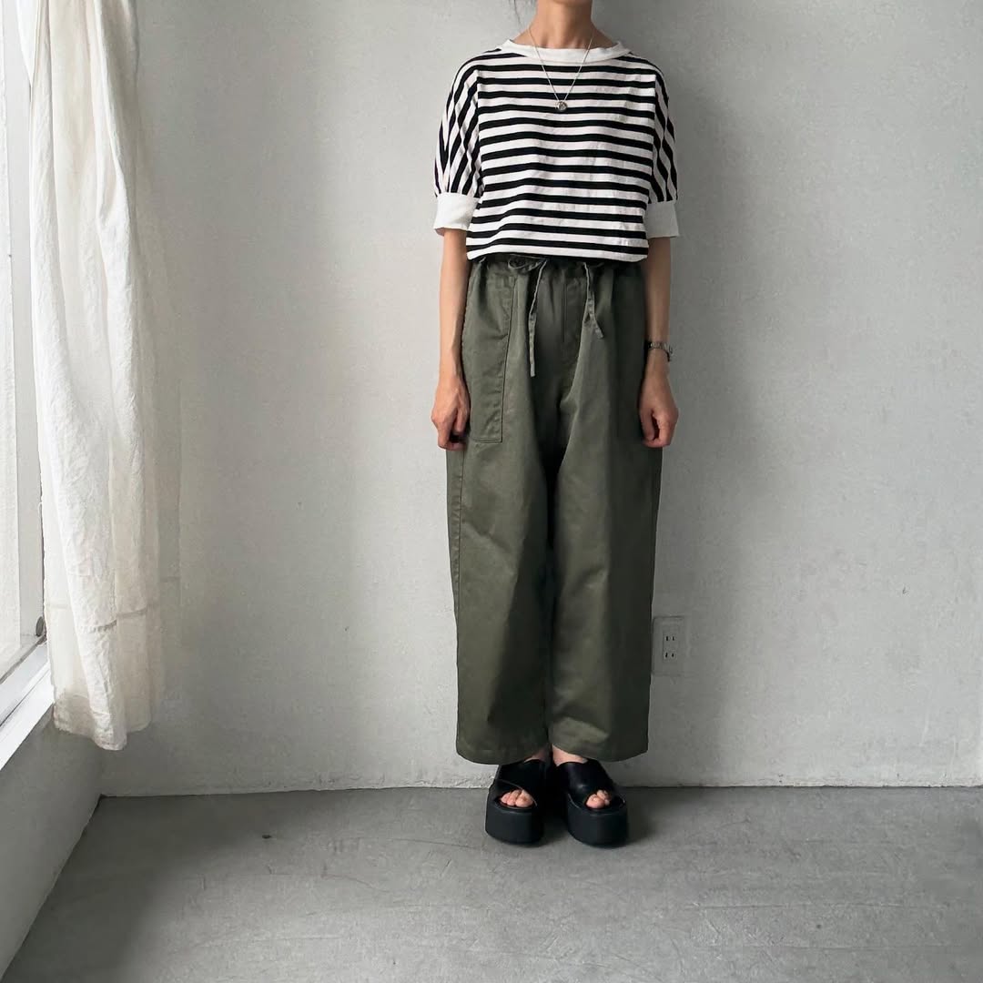 homspun 高密度ウエポンギャザーパンツ グリーン