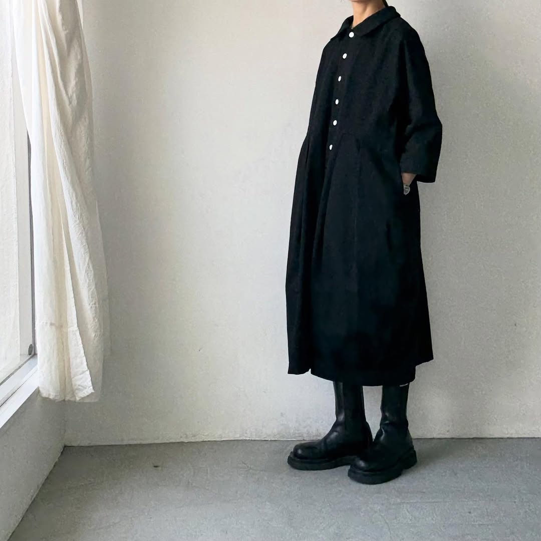 ayanoguchiaya ダブルフロントコートワンピース ブラック