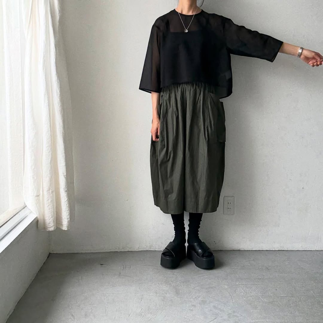 TENNE HANDCRAFTED MODERN 7分袖クルーネックオーガンジープルオーバー