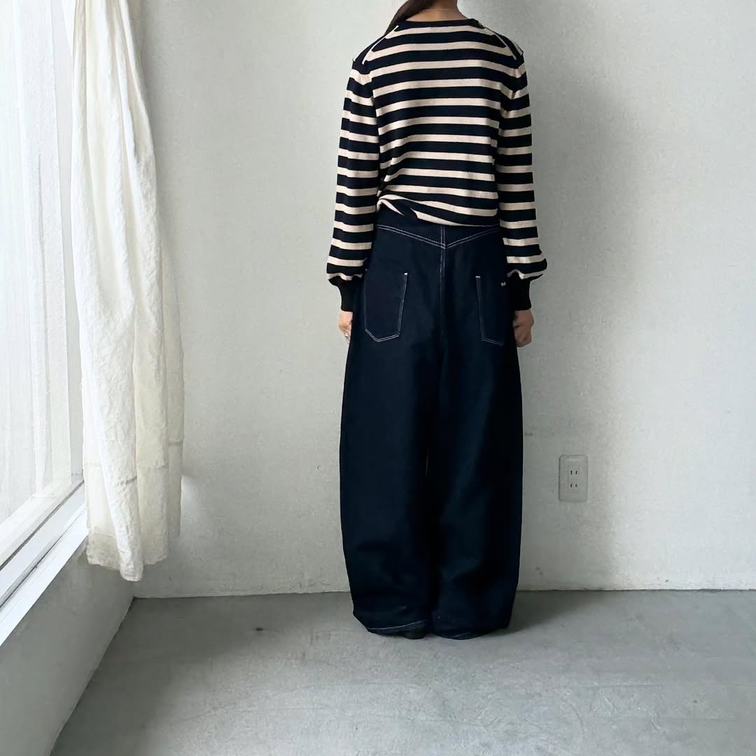 atelier naruse ウールコットンボーダーニット ネイビー×ブラック