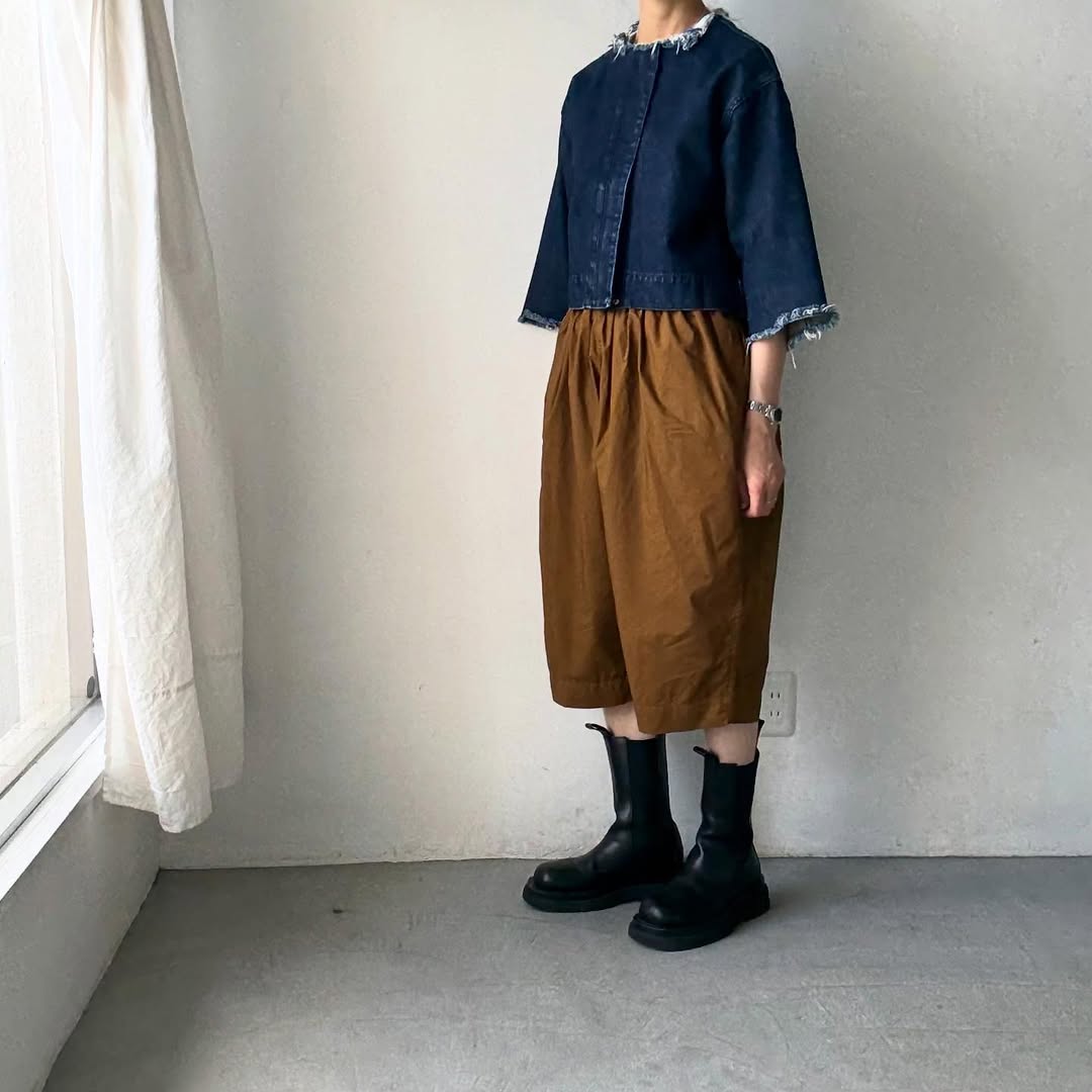 R&D.M.Co ガーメントダイタイプライターハーフゴムパンツ ブラウン
