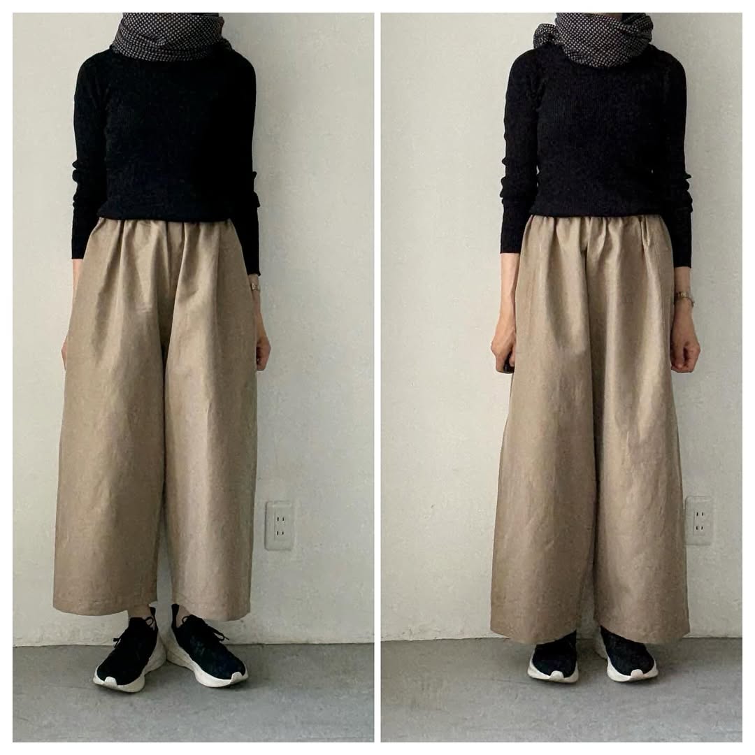 homspun ウールリネンギャザーワイドパンツ ベージュ