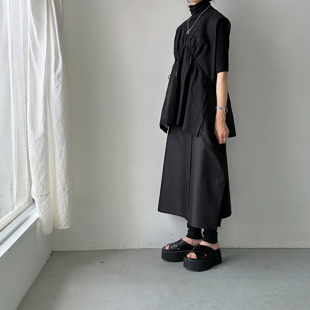 TENNE HANDCRAFTED MODERN コットンオーガンジー2wayショートドレス ブラック
