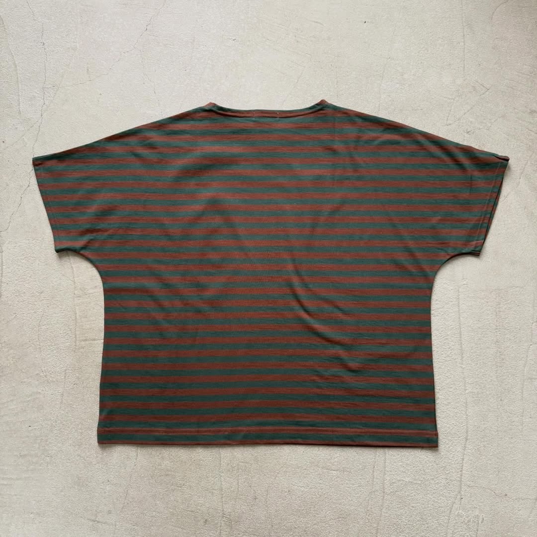 homspun 天竺ボーダー半袖プルオーバー グリーン×ブラウン