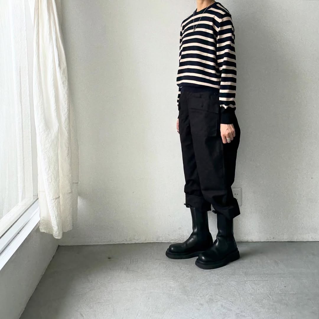 atelier naruse ウールコットンボーダーニット ネイビー×ブラック
