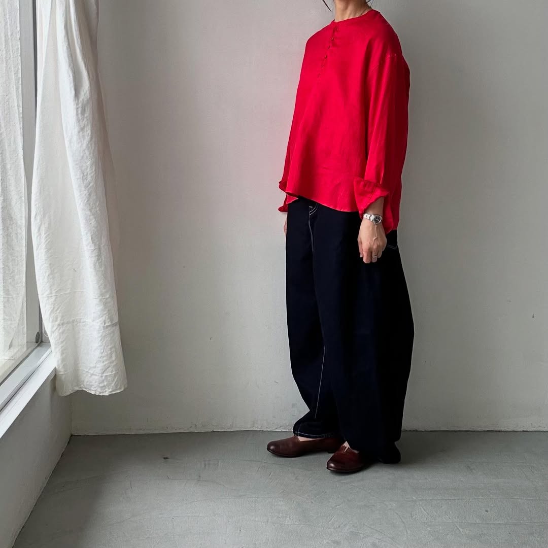 atelier naruse リネンスモックブラウス レッド