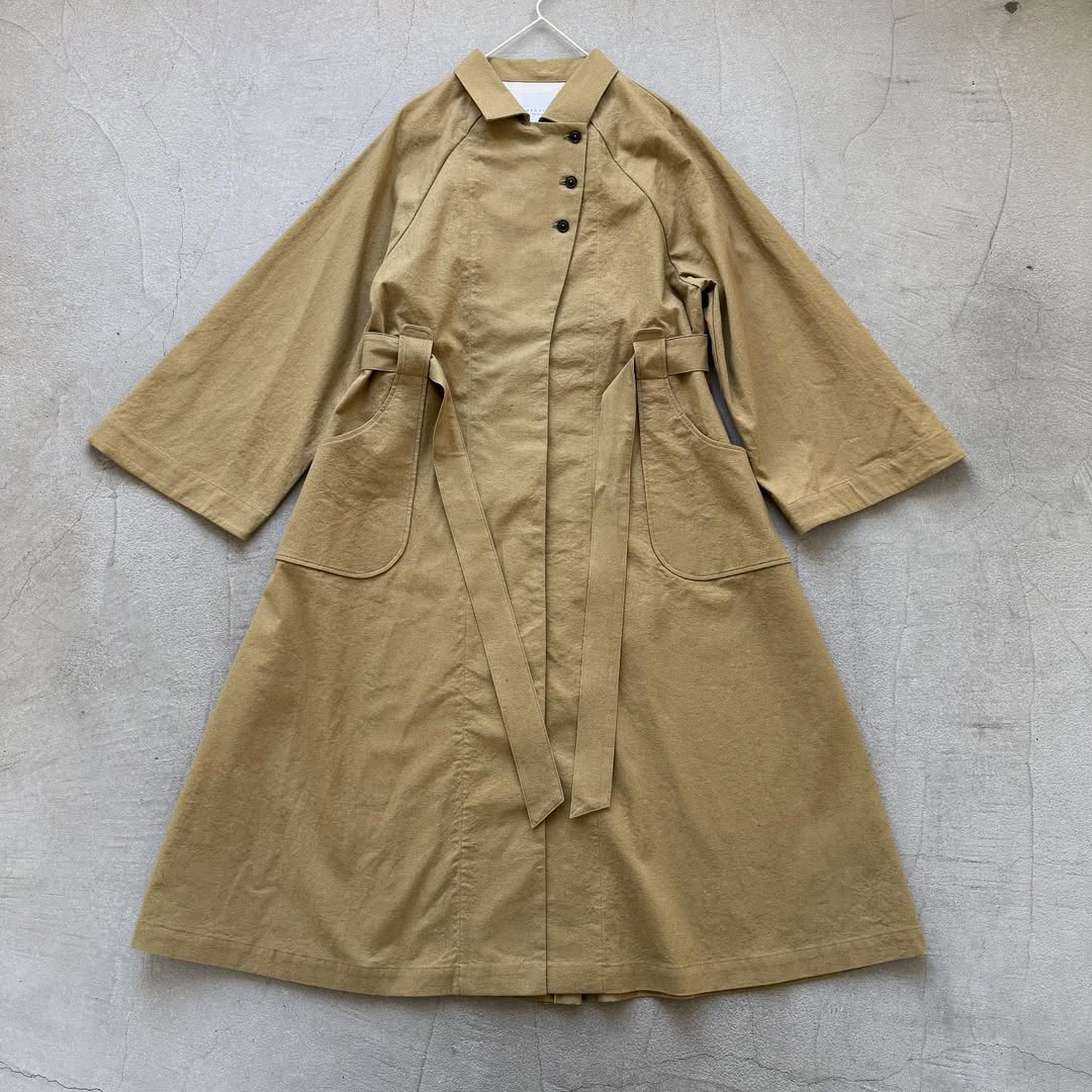 MAGALI コットンリネンアンティークキャンバストレンチコート カーキ