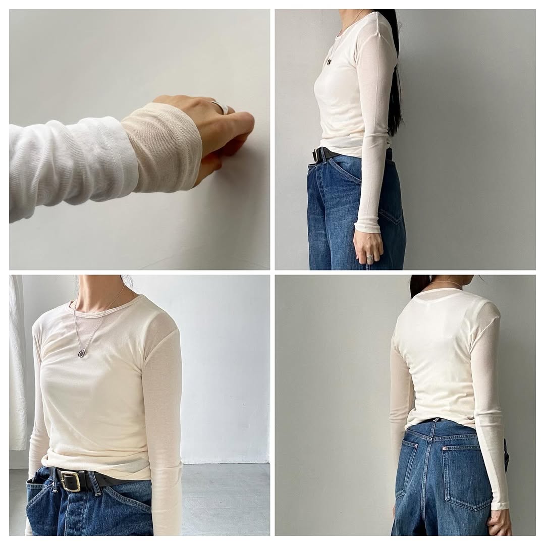 ゴーシュ 強撚フライス長袖Tシャツ ライトベージュ